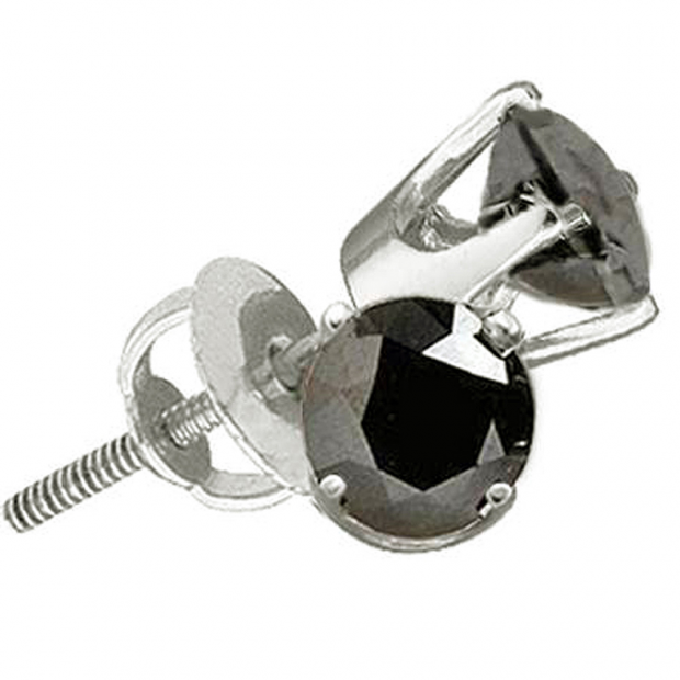 3.00 Carat (ctw) 10k White Gold Round Black Diamond Ladies Stud Earrings