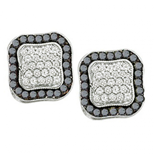 1.00 Carat (ctw) 10k White Gold Round Black & White Diamond Ladies Milgrain Fine Earrings