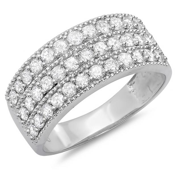 1.00 Carat (ctw) 10K White Gold White Round Diamonds Ladies Anniversary Wedding Band 1 CT