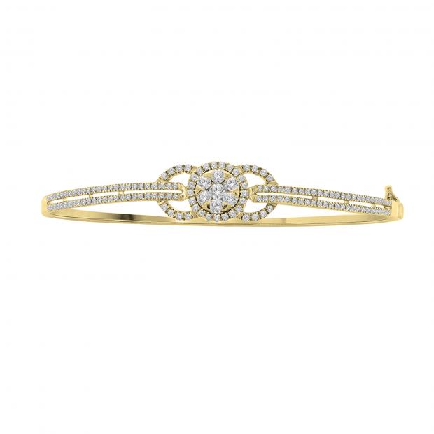 0.89 Carat (ctw) Round Diamond Three Overlapping Circle Bangle Bracelet for Ladies | 18K Yellow Gold