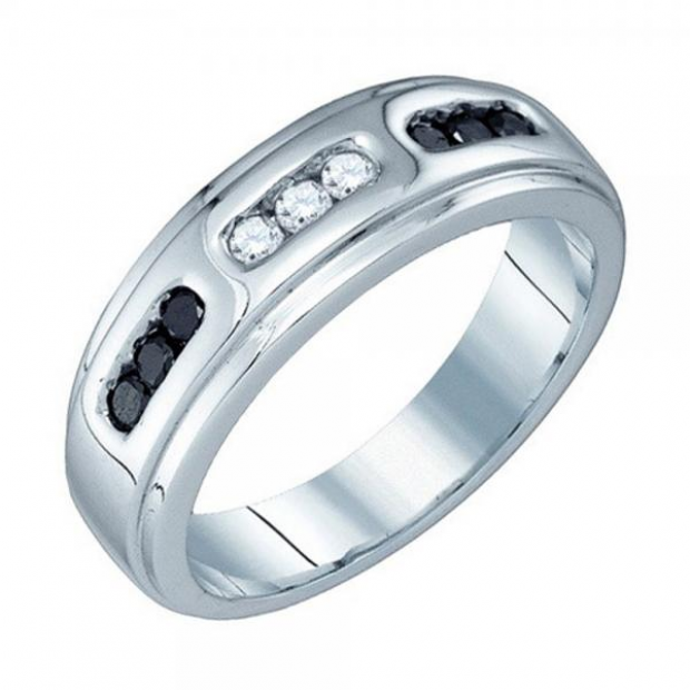 0.36 Carat (ctw) 10k White Gold Round White & Black Diamond Channel Set Men