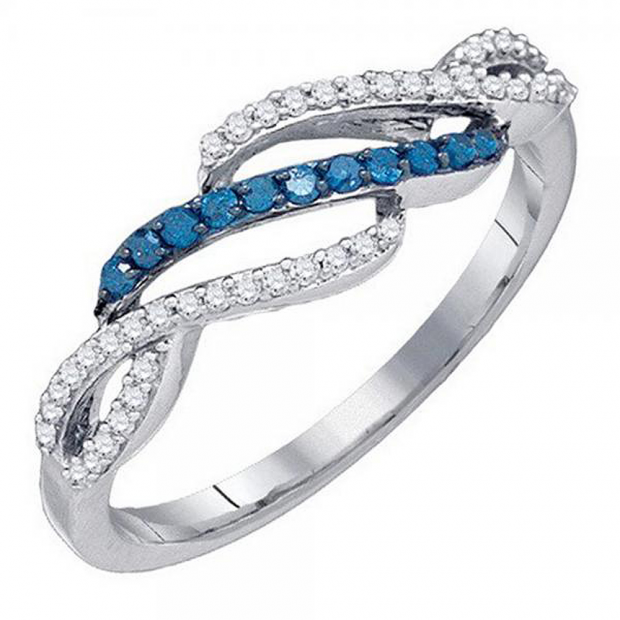 0.25 Carat (ctw) 10K White Gold Round White & Blue Diamond Ladies Bridal Swirl Fashion Engagement Ring 1/4 CT