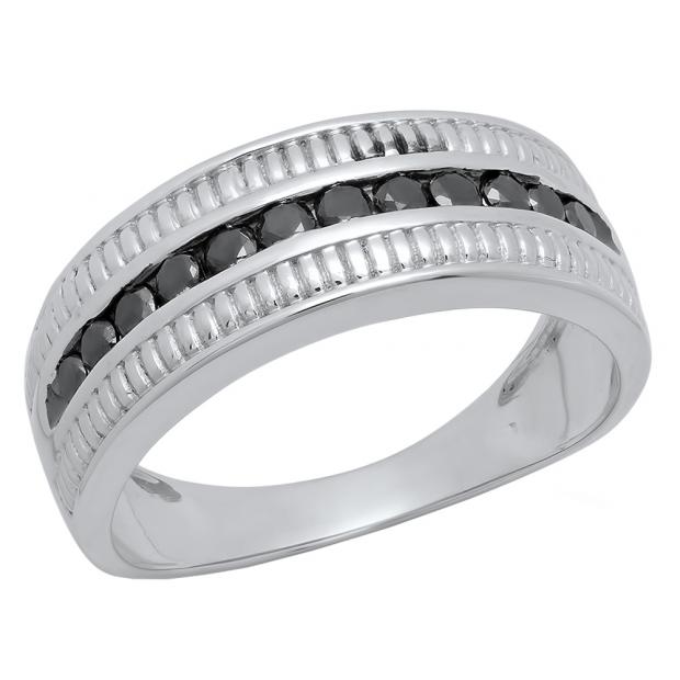 0.51 Carat (ctw) Sterling Silver Round Black Diamond Ladies Anniversary Ring Wedding Band 1/2 CT