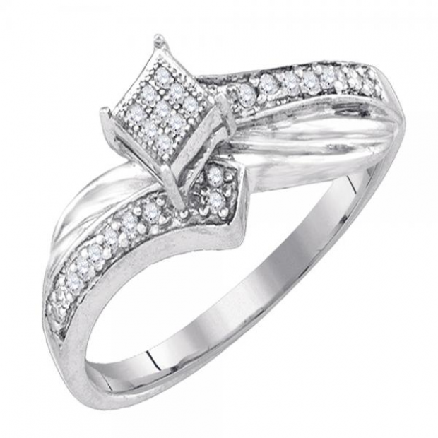 0.18 Carat (ctw) Sterling Silver Round White Diamond Micro Pave Ladies Bypass Style Promise Engagement Ring