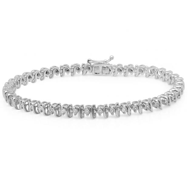 0.31 Carat (ctw) Sterling Silver Real Round Cut White Diamond Ladies Tennis Bracelet 1/3 CT