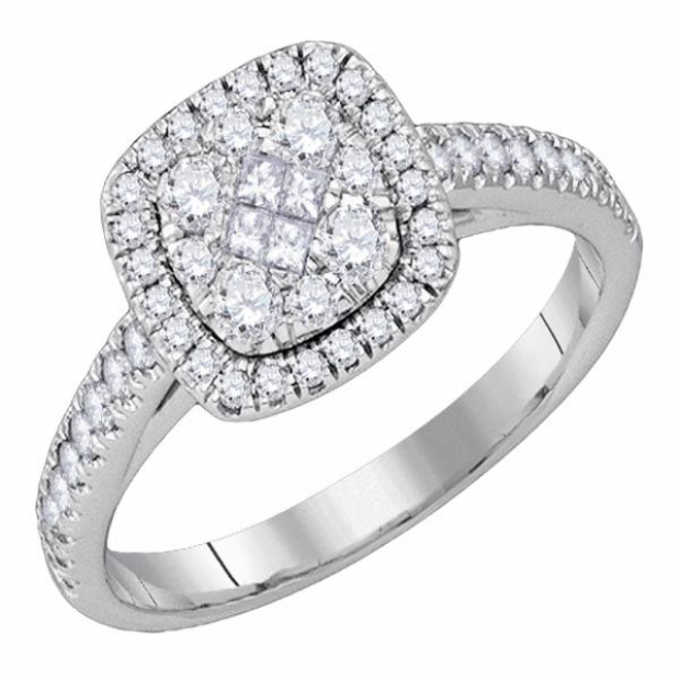 0.62 Carat (ctw) 14K White Gold Round & Princess Cut White Diamond Ladies Bridal Engagement Ring