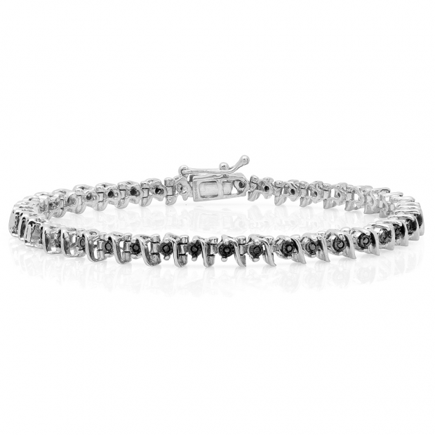 0.30 Carat (ctw) Sterling Silver Real Round Cut Black Diamonds Ladies Tennis Bracelet (7.5 INCH Length x 4.6 MM Wide) 1/3 CT