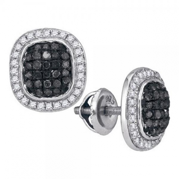 0.55 Carat (ctw) 10k White Gold Brilliant White & Black Diamond Ladies Micropave Fashion Earrings 1/2 CT