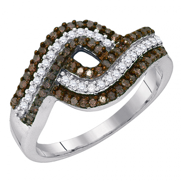 0.50 Carat (ctw) 10K White Gold Round Cut Champagne & White Diamond Ladies Right Hand Fashion Band 1/2 CT