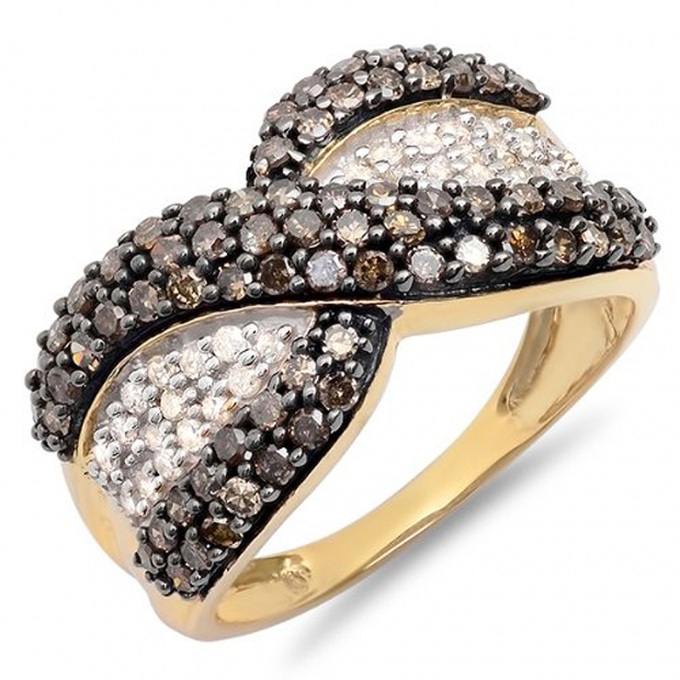 1.00 Carat (ctw) 10K Yellow Gold Champagne and White Round Diamonds Ladies Anniversary Wedding Band 1 CT