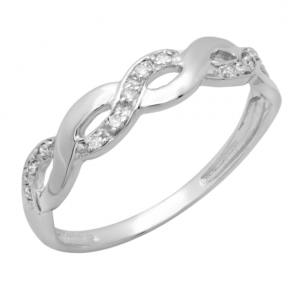 0.08 Carat (ctw) 10K White Gold Round Cut Diamond Ladies Swirl Bridal Anniversary Promise Ring