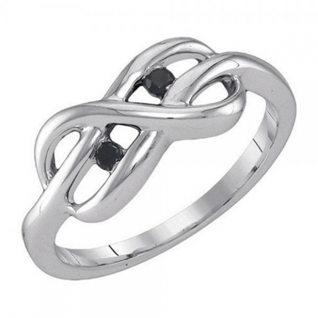 0.07 Carat (ctw) Sterling Silver Round Cut Black Diamond Ladies Swirl Bypass Infinity Knot Right Hand Ring