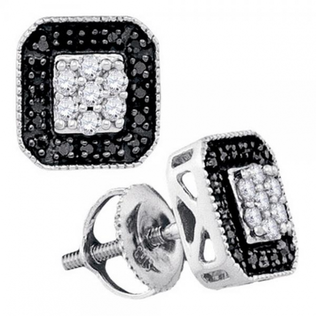 0.25 Carat (ctw) 10k White Gold Brilliant White & Black Diamond Ladies Fashion Stud Earrings