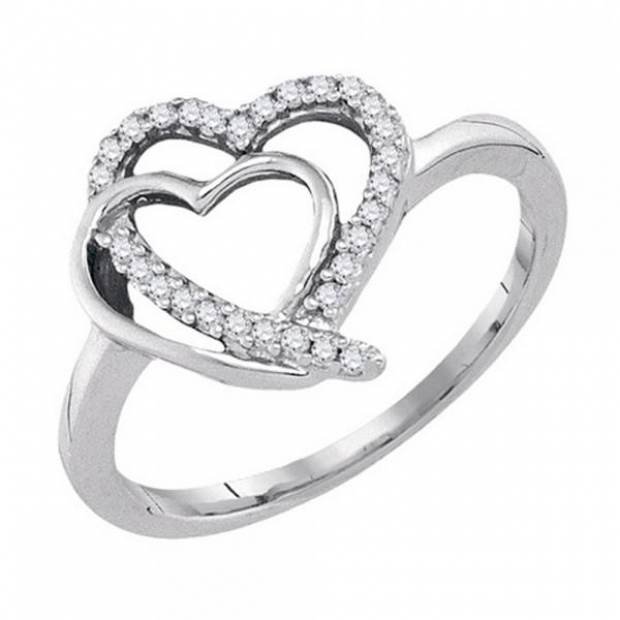 0.15 Carat (ctw) Sterling Silver Round Cut White Diamond Ladies Fashion Promise Heart Ring