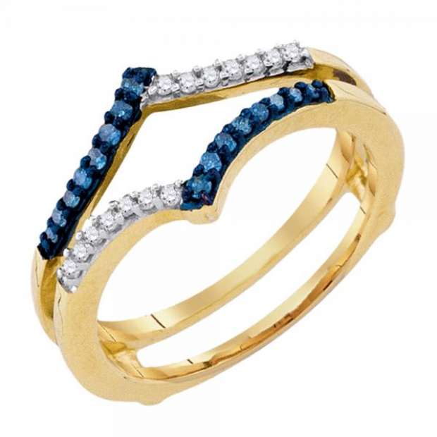 0.20 Carat (ctw) 10K Yellow Gold Round Blue & White Diamond Ladies Fashion Band 1/5 CT