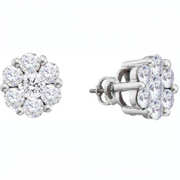 0.50 Carat (ctw) 14K White Gold Round White Diamond Ladies Cluster Flower Earrings 1/2 CT