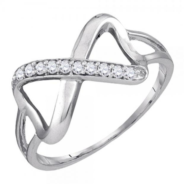 0.10 Carat (ctw) 10K White Gold Round White Diamond Ladies Two Double Heart Infinity Love Engagement Promise Fashion Ring