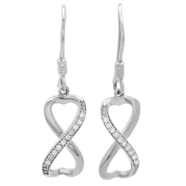 0.20 Carat (ctw) Sterling Silver Round White Diamond Ladies Swirl Infinity Heart Shaped Dangling Earrings 1/5 CT
