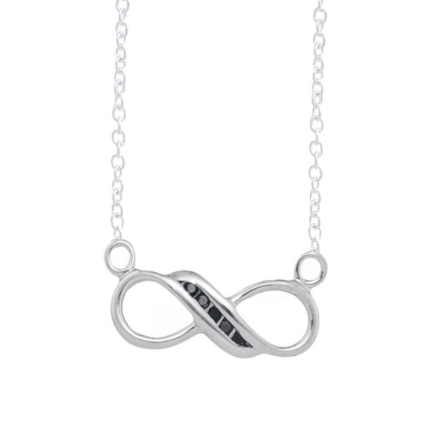 0.05 Carat (ctw) 925 Sterling Silver Round Black Diamond Ladies Infinity Shape 5 Stone Pendant With Free Chain