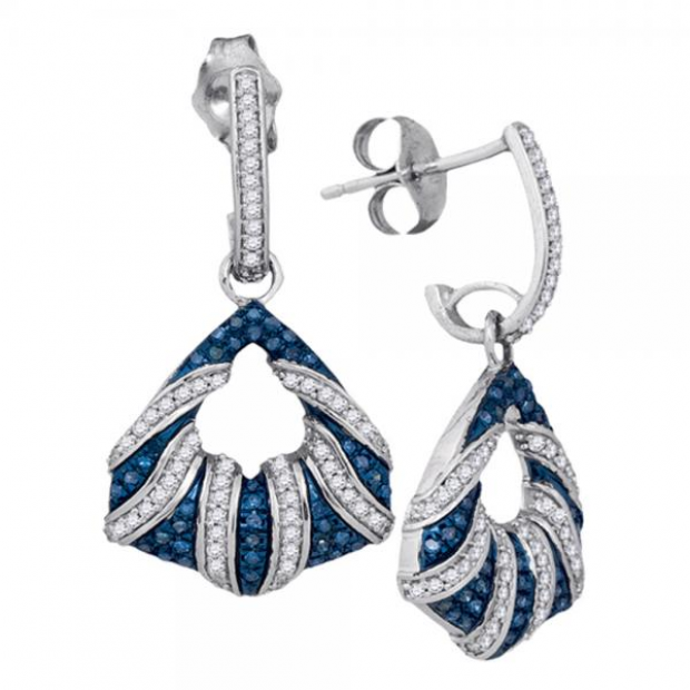 0.50 Carat (ctw) 10K White Gold Blue & White Diamond Ladies Micropave Fashion Drop Earrings 1/2 CT