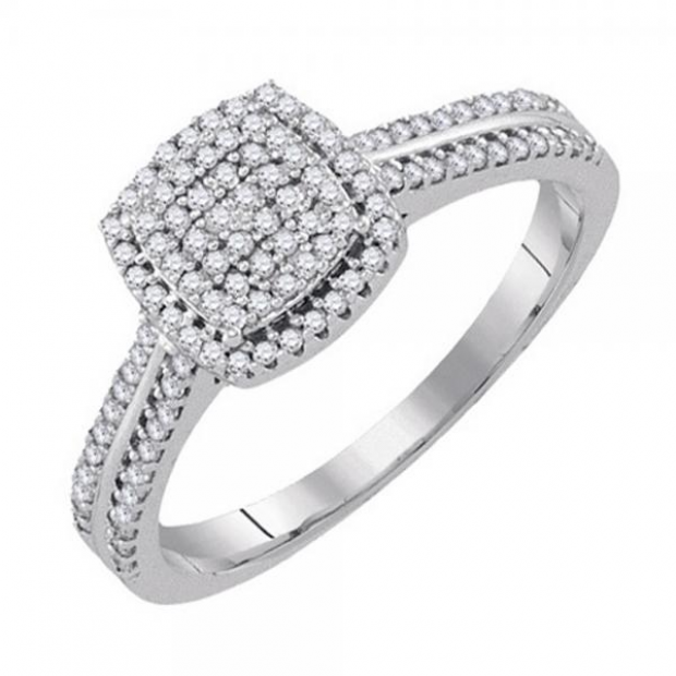 0.33 Carat (ctw) 10K White Gold Round Diamond Ladies Bridal Micro Pave Engagement Ring 1/3 CT