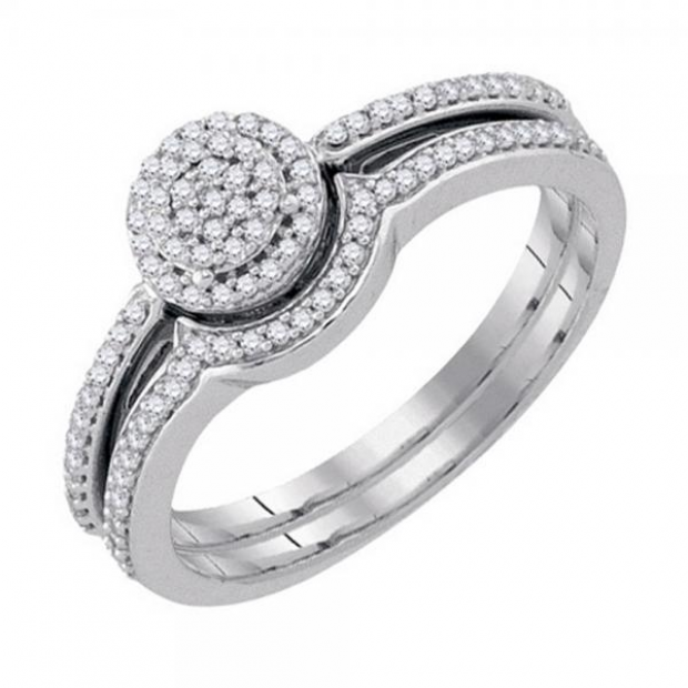 0.25 Carat (ctw) 10k White Gold Round White Diamond Ladies Micropave Wedding Ring Set 1/4 CT