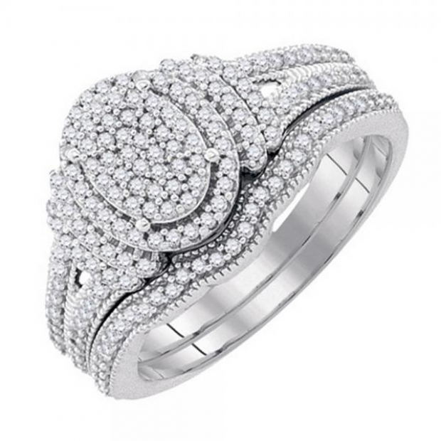 0.50 Carat (ctw) 10k White Gold Round White Diamond Split Shank Ladies Micro Pave Bridal Wedding Ring Set 1/2 CT