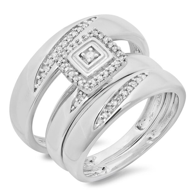 0.15 Carat (ctw) 10K White Gold Round Cut White Diamond Men & Women