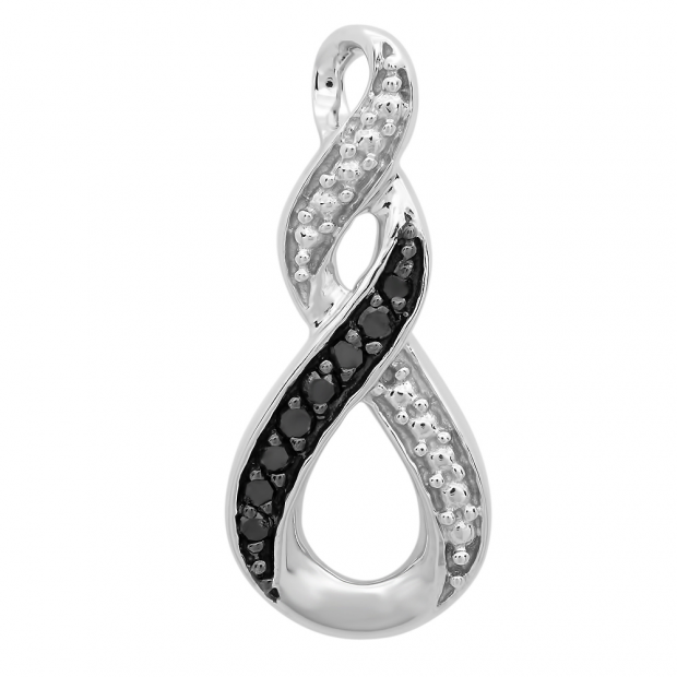 0.08 Carat (ctw) 10k White Gold Black Diamond Ladies Infinity Pendant