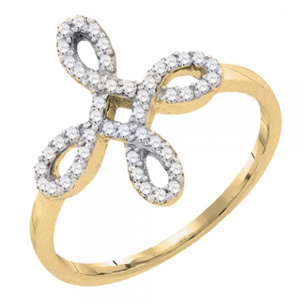 0.17 Carat (ctw) 10K Yellow Gold Round White Diamond Ladies Cocktail Fashion Ring