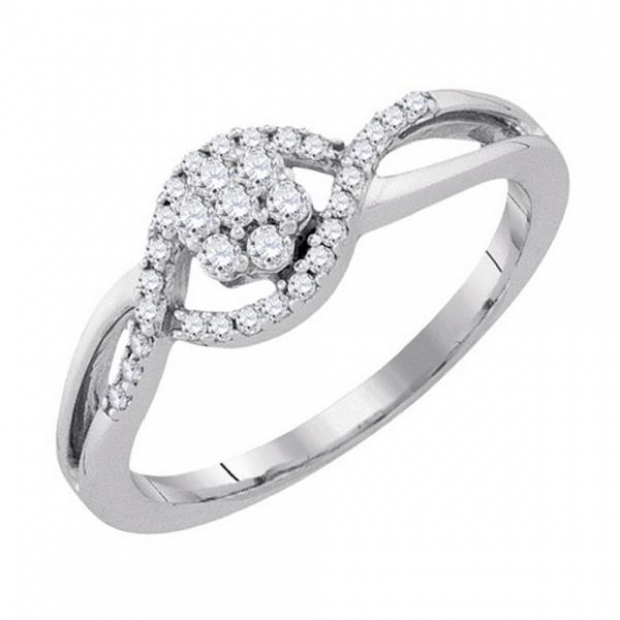 0.26 Carat (ctw) 10k White Gold Round White Diamond Ladies Bridal Swirl Split Shank Cluster Fashion Engagement Ring 1/4 CT