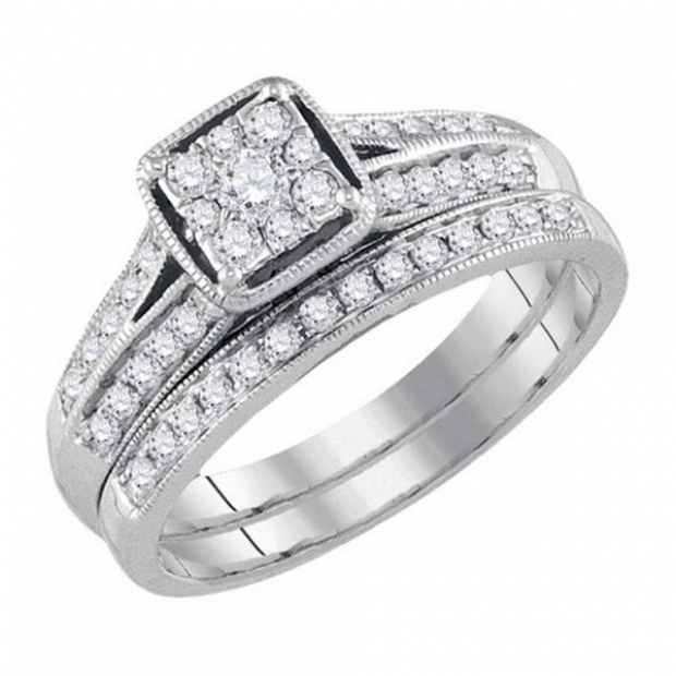0.50 Carat (ctw) 14K White Gold Round White Diamond Ladies Split Shank Fashion Bridal Ring Set 1/2 CT