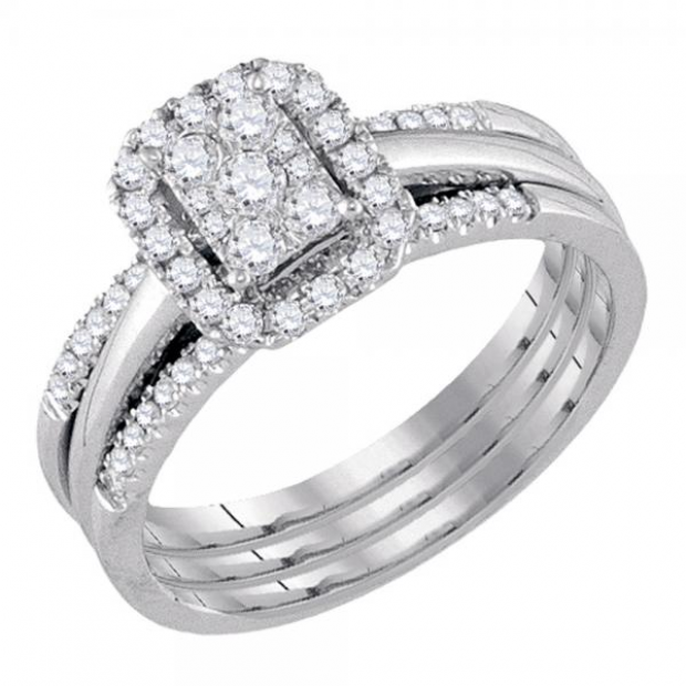 0.50 Carat (ctw) 14K White Gold Round Cut White Diamond Ladies Bridal Engagement Ring Matching Band Set 1/2 CT