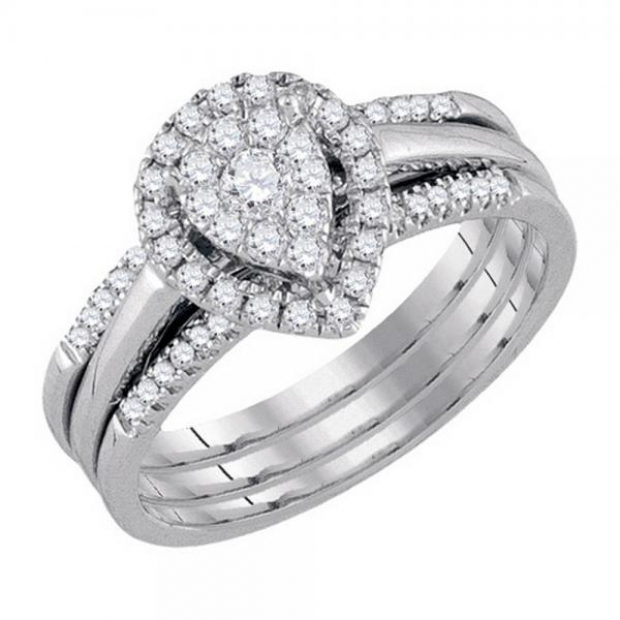 0.50 Carat (ctw) 14K White Gold Round Cut White Diamond Ladies Bridal Fashion Engagement Ring Matching Band Set 1/2 CT