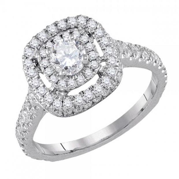 1.22 Carat (ctw) 14K White Gold Round Cut White Diamond Ladies Halo Style Bridal Engagement Ring With 0.33 Ct Round Center 1 1/4 CT