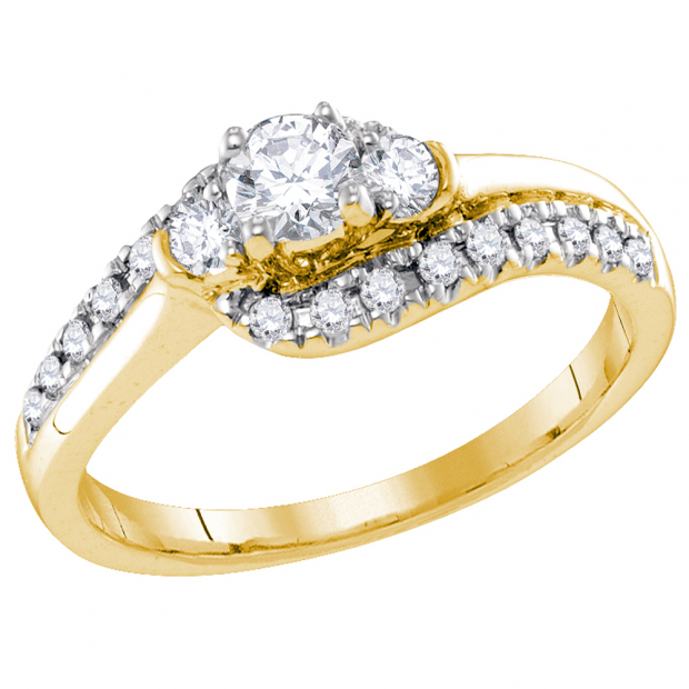 0.50 Carat (ctw) 14K Yellow Gold Round White Diamond Ladies Bridal Swirl 3 Stone Engagement Ring 0.20 CT Round Center 1/2 CT