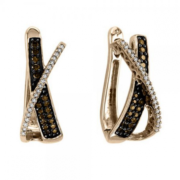 0.50 Carat (ctw) 14k Rose Gold Brilliant White & Cognac Diamond Ladies Fashion Earrings 1/2 CT