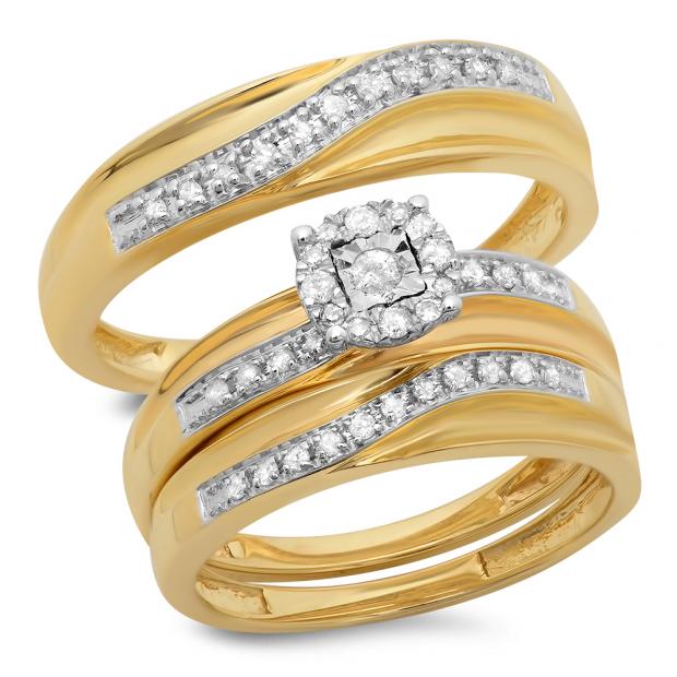0.33 Carat (ctw) 10K Yellow Gold Round White Diamond Men & Women