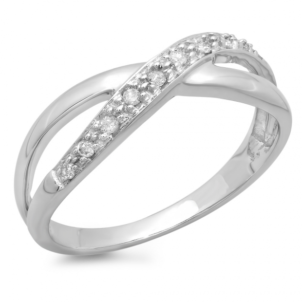 0.11 Carat (ctw) 10K White Gold Round White Diamond Ladies Anniversary Wedding Crossover Swirl Band Ring