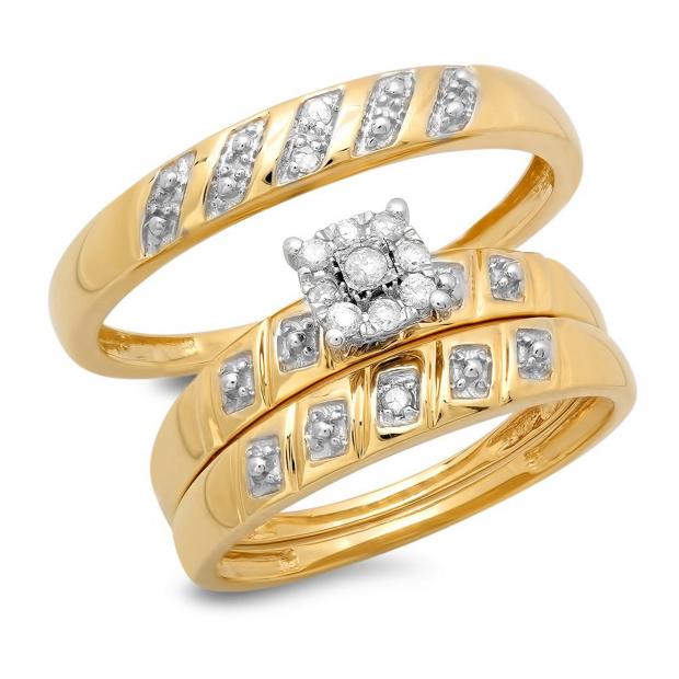 0.13 Carat (ctw) 10K Yellow Gold Round White Diamond Men