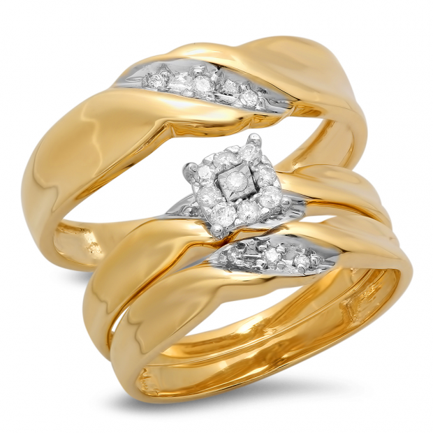 0.16 Carat (ctw) 10K Yellow Gold Round White Diamond Men