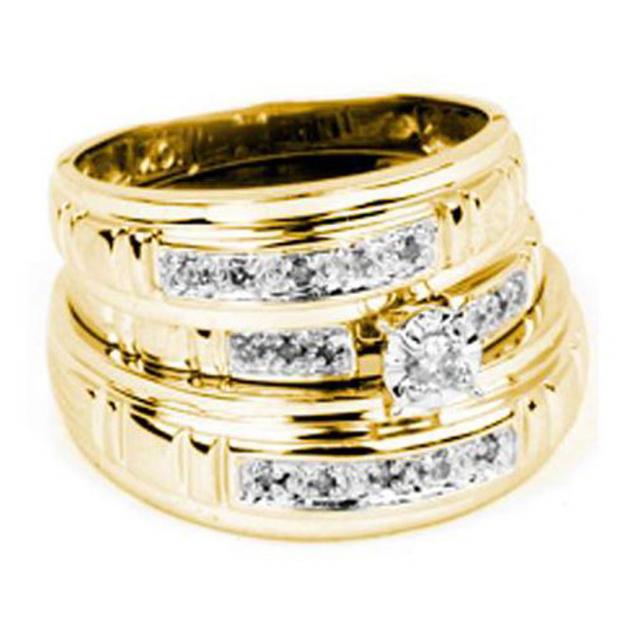 0.15 Carat (ctw) 10K Yellow Gold Round White Diamond Men & Women