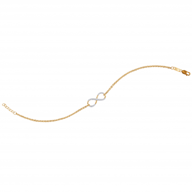 0.10 Carat (ctw) 10K Yellow Gold Round White Diamond Ladies Fashion Infinity Bracelet 1/10 CT