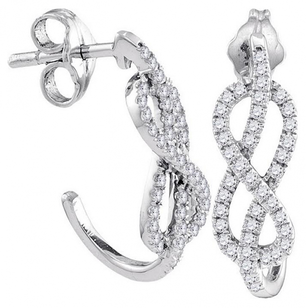 0.37 Carat (ctw) 10K White Gold Real Round White Diamond Ladies Swirl infinity J Shaped Hoop Earrings