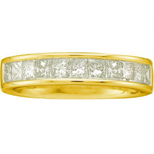 1.00 Carat (ctw) 14k Yellow Gold Princess Cut White Diamond Ladies Fashion Anniversary Wedding Invisible Band