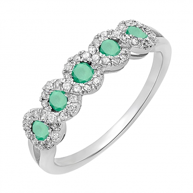 0.53 Carat (ctw) 10K White Gold Round White Diamond & Emerald Sapphire Ladies Bridal Stackable Anniversary Wedding Band Swirl Ring 1/2 CT