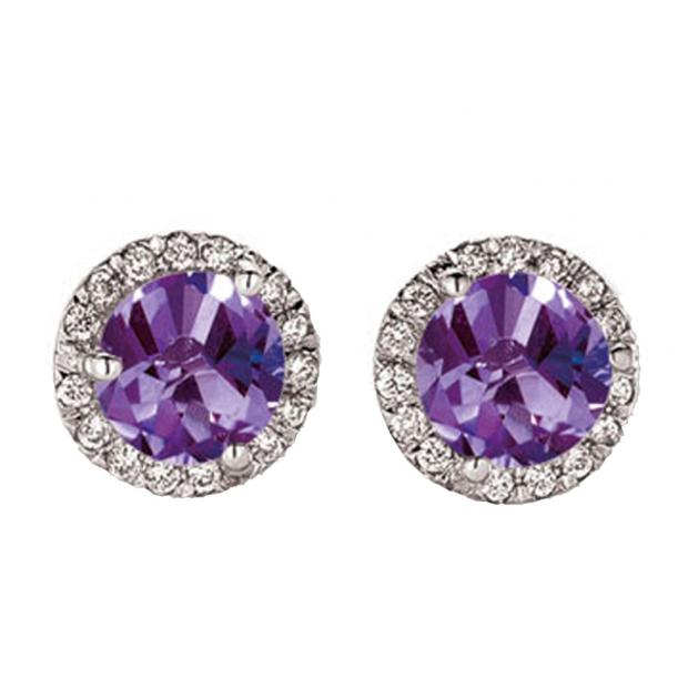 4.00 Carat (ctw) 14K White Gold Round Purple Amethyst & White Diamond Ladies Halo Style Stud Earrings 4 CT