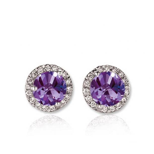 1.00 Carat (ctw) 10K White Gold Round Purple Amethyst & White Diamond Ladies Halo Style Stud Earrings 1 CT