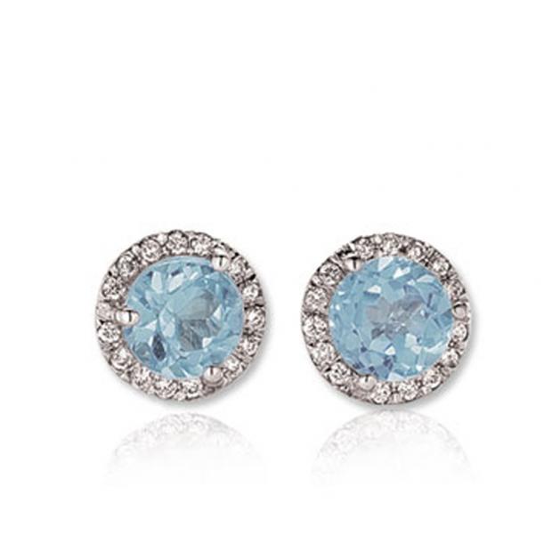 1.00 Carat (ctw) 14K White Gold Round Aquamarine & White Diamond Ladies Halo Style Stud Earrings 1 CT