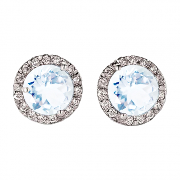 4.00 Carat (ctw) 10K White Gold Round Aquamarine & White Diamond Ladies Halo Style Stud Earrings 4 CT